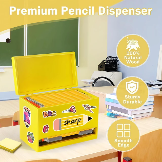 Alt view image 6 of 7 - Pencil Dispenser for Classroom, Wooden Pencil Holder, Classroom Teacher Must Have, Pencils Straws Organization & Storage for Classroom Office Kitchen Restaurant (yellow)
