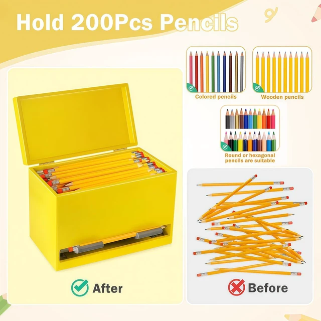 Alt view image 5 of 7 - Pencil Dispenser for Classroom, Wooden Pencil Holder, Classroom Teacher Must Have, Pencils Straws Organization & Storage for Classroom Office Kitchen Restaurant (yellow)