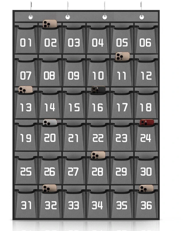 Main image of 36 Numbered Pockets Classroom Pocket Chart for Cell Phone Holder Wall Door Hanging Pocket Organizer for Phone Calculator Holder, Phone Pouch for School Classroom & Office Phone Management