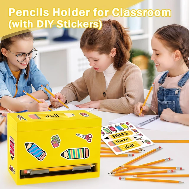 Alt view image 2 of 7 - Pencil Dispenser for Classroom, Wooden Pencil Holder, Classroom Teacher Must Have, Pencils Straws Organization & Storage for Classroom Office Kitchen Restaurant (yellow)