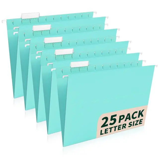 Main image of 25-Pack Hanging File Folders,Letter Size,Includes 35 Transparent Label Cards & 50 Sticker Labels,1/5-Cut Tabs for Home & Office Organization(25, Aqua)
