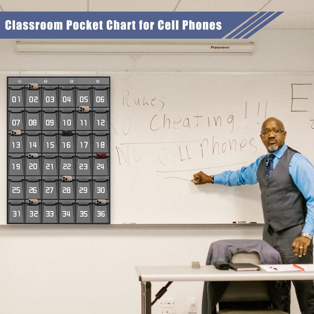 Alt view image 2 of 6 - 36 Numbered Pockets Classroom Pocket Chart for Cell Phone Holder Wall Door Hanging Pocket Organizer for Phone Calculator Holder, Phone Pouch for School Classroom & Office Phone Management