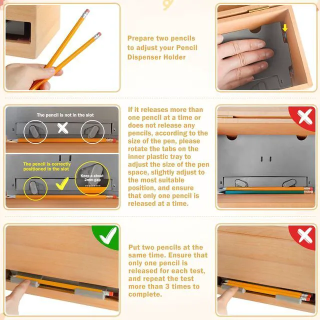 Alt view image 2 of 7 - Pencil Dispenser for Classroom, Wooden Desk Pencil Holder, Yellow Teacher Must Haves, Classroom Organization, Wooden Dispenser for Pencils or Straws, for Offices, Kitchens, Restaurants