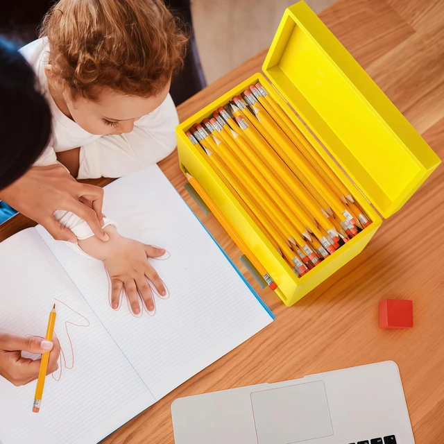 Alt view image 7 of 7 - Pencil Dispenser for Classroom, Wooden Pencil Holder, Classroom Teacher Must Have, Pencils Straws Organization & Storage for Classroom Office Kitchen Restaurant (yellow)
