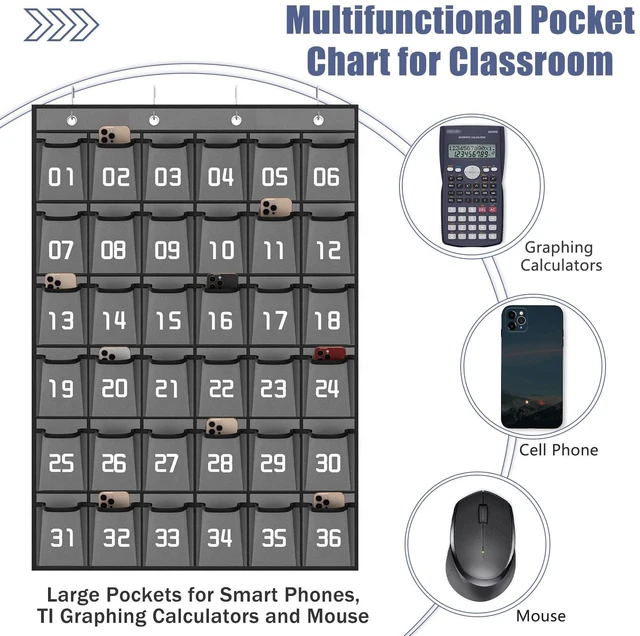 Alt view image 4 of 6 - 36 Numbered Pockets Classroom Pocket Chart for Cell Phone Holder Wall Door Hanging Pocket Organizer for Phone Calculator Holder, Phone Pouch for School Classroom & Office Phone Management