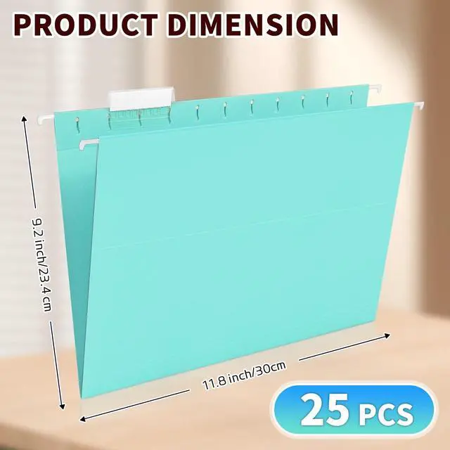 Alt view image 4 of 7 - 25-Pack Hanging File Folders,Letter Size,Includes 35 Transparent Label Cards & 50 Sticker Labels,1/5-Cut Tabs for Home & Office Organization(25, Aqua)