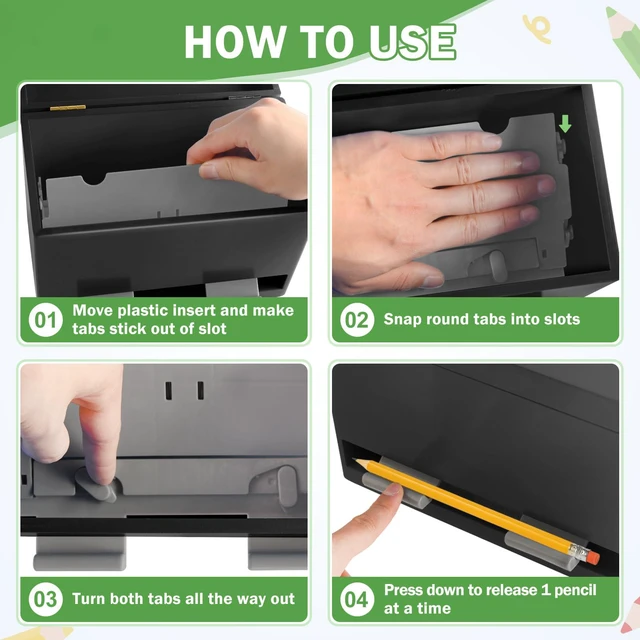 Alt view image 3 of 7 - Pencil Dispenser for Classroom, Wooden Desk Pencil Holder, Black Teacher Must Haves, Classroom Organization, Wooden Dispenser for Pencils or Straws, for Offices, Kitchens, Restaurants