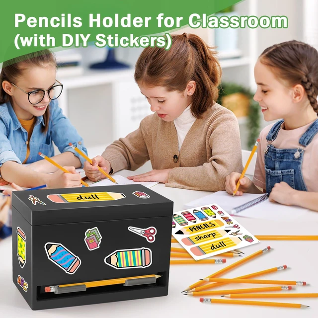 Alt view image 4 of 7 - Pencil Dispenser for Classroom, Wooden Desk Pencil Holder, Black Teacher Must Haves, Classroom Organization, Wooden Dispenser for Pencils or Straws, for Offices, Kitchens, Restaurants
