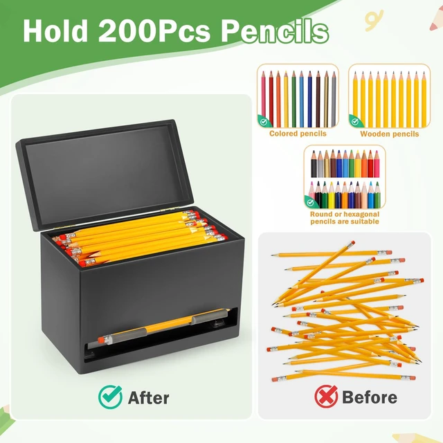 Alt view image 5 of 7 - Pencil Dispenser for Classroom, Wooden Desk Pencil Holder, Black Teacher Must Haves, Classroom Organization, Wooden Dispenser for Pencils or Straws, for Offices, Kitchens, Restaurants