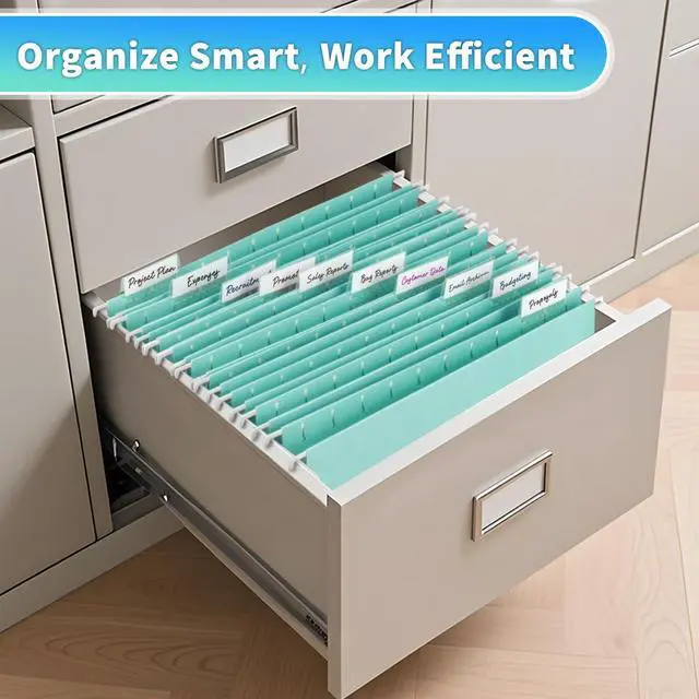 Alt view image 5 of 7 - 25-Pack Hanging File Folders,Letter Size,Includes 35 Transparent Label Cards & 50 Sticker Labels,1/5-Cut Tabs for Home & Office Organization(25, Aqua)
