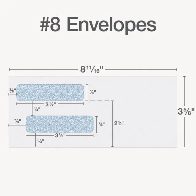 Alt view image 2 of 7 - #8 Double-Window Self Seal Security Tint Envelopes, 500/Box, 24lb White Wove, 3-5/8 x 8-11/16 Inches (1016910)