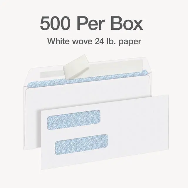 Alt view image 5 of 7 - #8 Double-Window Self Seal Security Tint Envelopes, 500/Box, 24lb White Wove, 3-5/8 x 8-11/16 Inches (1016910)