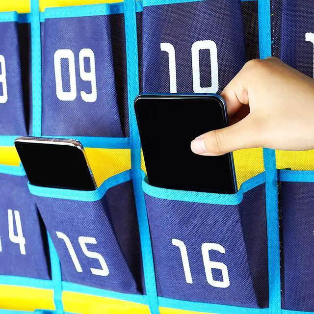 Alt view image 4 of 6 - 36 Numbered Pockets Classroom Pocket Chart for Cell Phone Holder Wall Door Hanging Pocket Organizer for Phone Calculator Holder, Phone Pouch for School Classroom & Office Phone Management