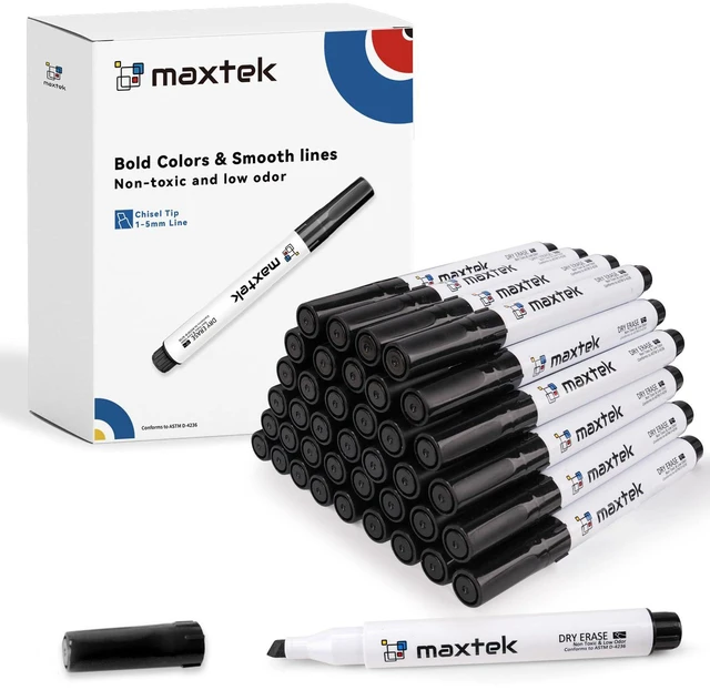 Main image of Low Odor Dry Erase Markers Chisel Tip, Black, 40 Bulk Whiteboard Markers, For Classroom, Teachers, Office, School Supplies