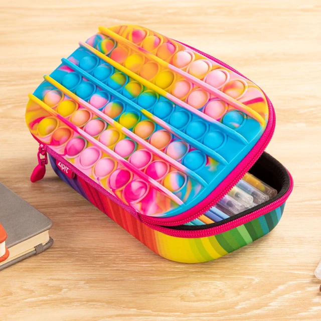 Alt view image 5 of 6 - POP Pencil Case for Girls, Silicone Sensory Pencil Box, Rainbow Playful box for kids with tactile top, sturdy crack-proof shell, secure zipper, large capacity holds 60 pens & pencils