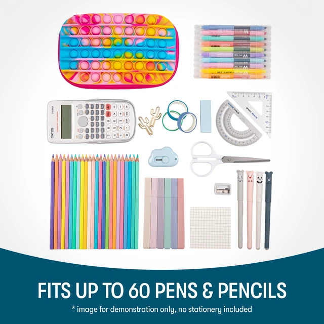 Alt view image 4 of 6 - POP Pencil Case for Girls, Silicone Sensory Pencil Box, Rainbow Playful box for kids with tactile top, sturdy crack-proof shell, secure zipper, large capacity holds 60 pens & pencils