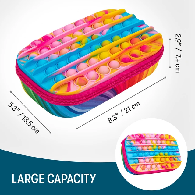 Alt view image 3 of 6 - POP Pencil Case for Girls, Silicone Sensory Pencil Box, Rainbow Playful box for kids with tactile top, sturdy crack-proof shell, secure zipper, large capacity holds 60 pens & pencils