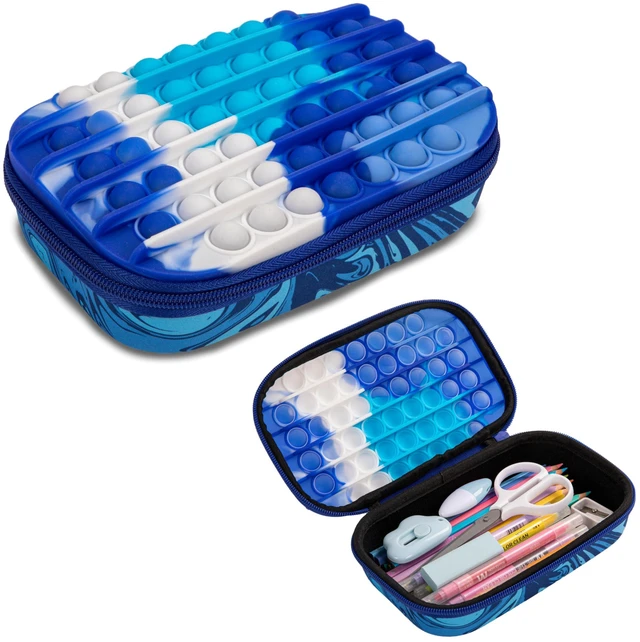 Main image of POP Pencil Case for Boys, Silicone Sensory Fidget Pencil Box, Blue Playful box for kids with tactile top, sturdy crack-proof shell, secure zipper, large capacity holds 60 pens & pencils