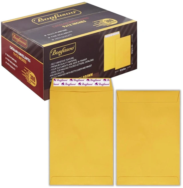 Main image of 300 Pack 9x12 Brown Catalog Envelopes Peel & Seal Security Mailing Envelopes 120GSM Kraft Paper self Seal Envelopes for Invitations Papers Photos Documents Pictures Papers Files