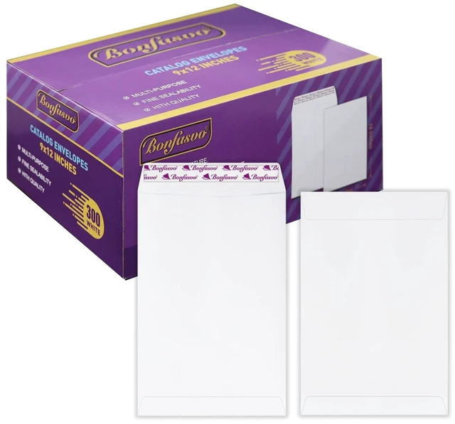 Main image of 300 Pack 9x12 White Catalog Envelopes Peel & Seal Security Mailing Envelopes 120GSM Kraft Paper self Seal Envelopes for Invitations Papers Photos Documents Pictures Papers Files