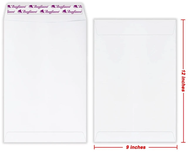 Alt view image 2 of 5 - 300 Pack 9x12 White Catalog Envelopes Peel & Seal Security Mailing Envelopes 120GSM Kraft Paper self Seal Envelopes for Invitations Papers Photos Documents Pictures Papers Files