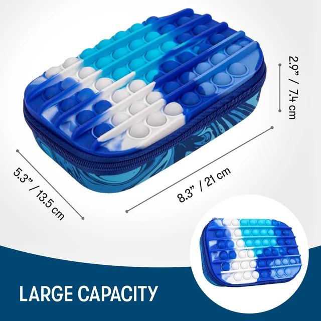Alt view image 2 of 6 - POP Pencil Case for Boys, Silicone Sensory Fidget Pencil Box, Blue Playful box for kids with tactile top, sturdy crack-proof shell, secure zipper, large capacity holds 60 pens & pencils