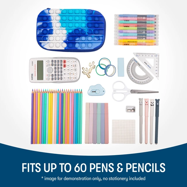 Alt view image 4 of 6 - POP Pencil Case for Boys, Silicone Sensory Fidget Pencil Box, Blue Playful box for kids with tactile top, sturdy crack-proof shell, secure zipper, large capacity holds 60 pens & pencils