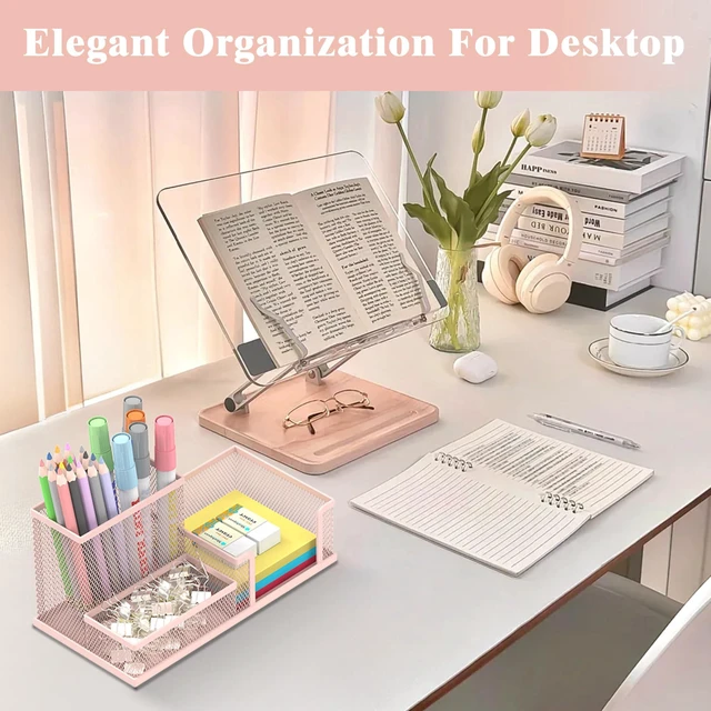 Alt view image 3 of 7 - Mesh Pen Holder Desk Organizer, Office Supplies Pencil Storage with 3 Compartments, Office Desk Accessories and Workspace Organizers for Home School Classroom, Pink