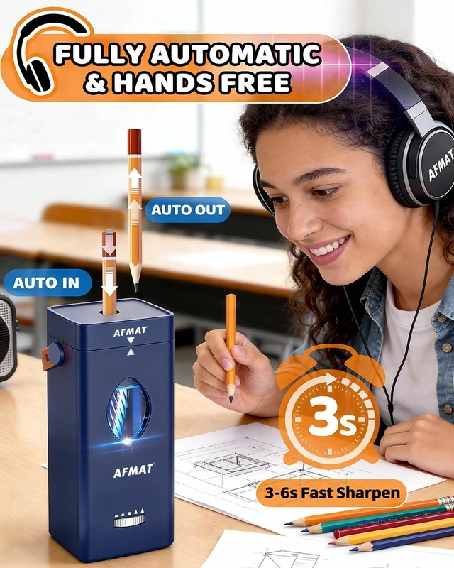 Alt view image 2 of 7 - Electric Pencil Sharpener, Rechargeable & Cordless, Fully Automatic Pencil Sharpener for Classroom, Auto in & Out, 5 Sharpness Modes, Heavy Duty Sharpeners for 6-12mm No.2/Jumbo Pencils PSC7