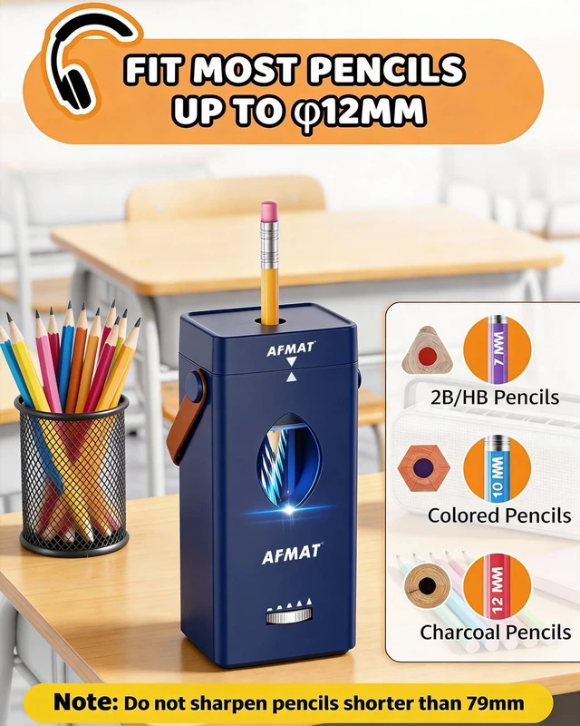 Alt view image 3 of 7 - Electric Pencil Sharpener, Rechargeable & Cordless, Fully Automatic Pencil Sharpener for Classroom, Auto in & Out, 5 Sharpness Modes, Heavy Duty Sharpeners for 6-12mm No.2/Jumbo Pencils PSC7