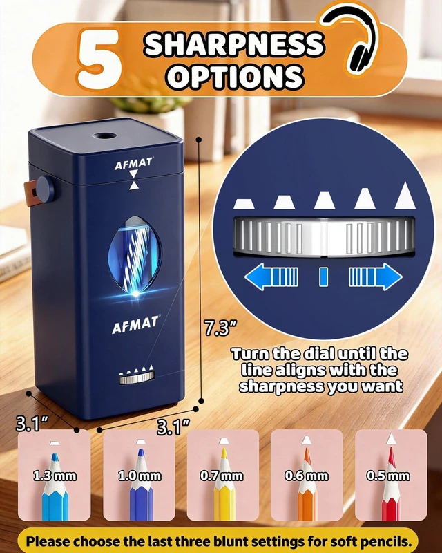 Alt view image 4 of 7 - Electric Pencil Sharpener, Rechargeable & Cordless, Fully Automatic Pencil Sharpener for Classroom, Auto in & Out, 5 Sharpness Modes, Heavy Duty Sharpeners for 6-12mm No.2/Jumbo Pencils PSC7