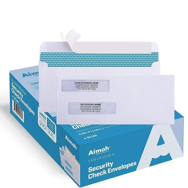 Main image of #8 Check Envelopes, Double Window Self-Seal Security Envelopes, 500ct Double Window, Security Tint, Self-Seal Closure, 3-5/8 x 8-11/16 in, Business Check Compatible, 500 Count (30180)