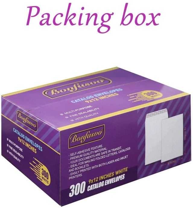 Alt view image 5 of 5 - 300 Pack 9x12 White Catalog Envelopes Peel & Seal Security Mailing Envelopes 120GSM Kraft Paper self Seal Envelopes for Invitations Papers Photos Documents Pictures Papers Files