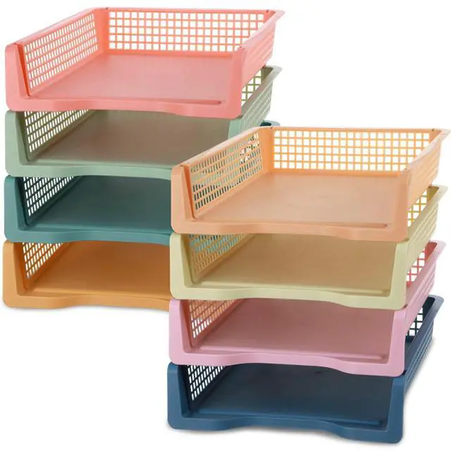 Main image of 8 Pack Boho Plastic Turn in Paper Trays for Classroom Storage Bin Basket Organizers for School Teacher Supplies Classroom Office Home Organization Storage Tray Holds 4A Paper File Document