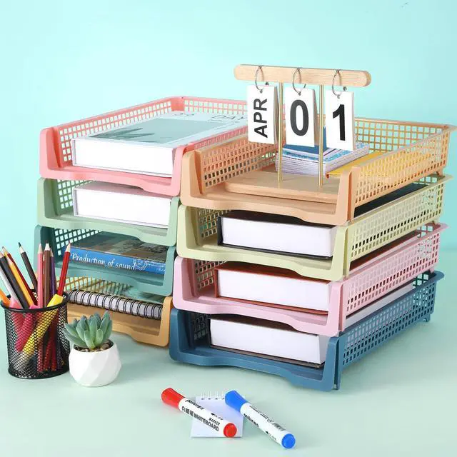 Alt view image 4 of 7 - 8 Pack Boho Plastic Turn in Paper Trays for Classroom Storage Bin Basket Organizers for School Teacher Supplies Classroom Office Home Organization Storage Tray Holds 4A Paper File Document