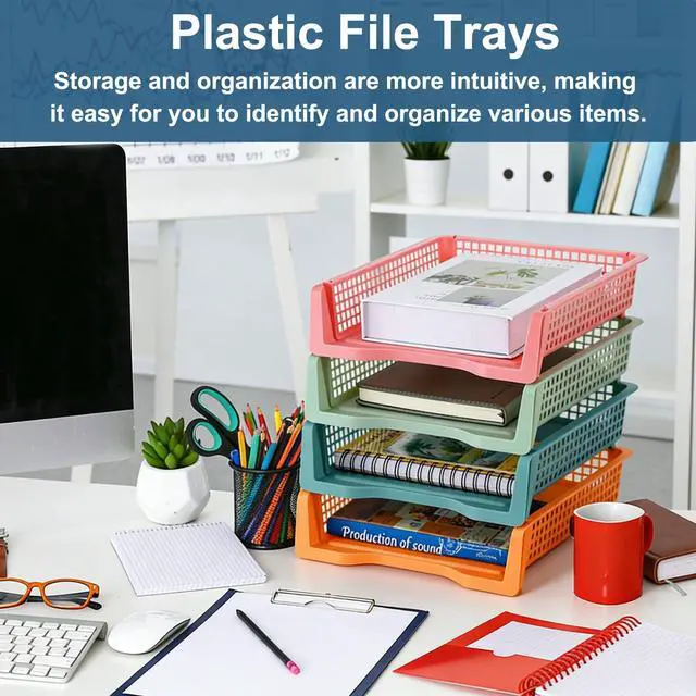 Alt view image 5 of 7 - 8 Pack Boho Plastic Turn in Paper Trays for Classroom Storage Bin Basket Organizers for School Teacher Supplies Classroom Office Home Organization Storage Tray Holds 4A Paper File Document