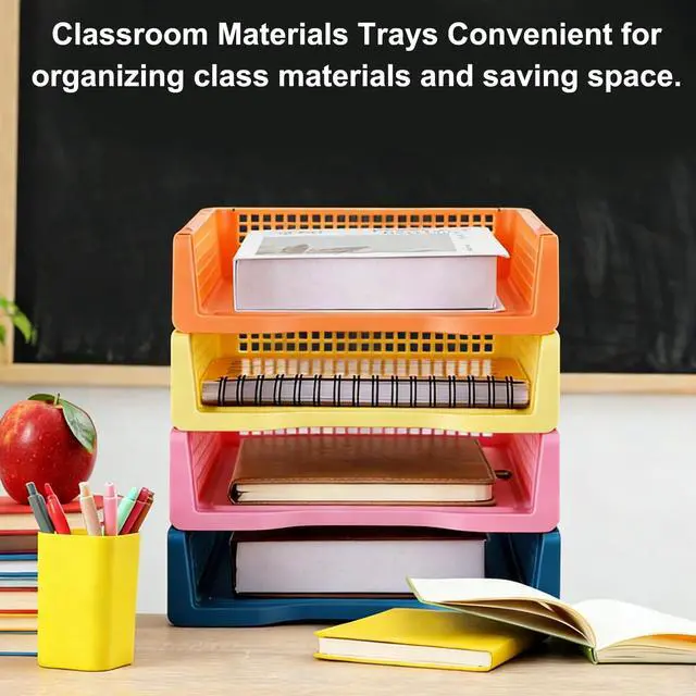 Alt view image 6 of 7 - 8 Pack Boho Plastic Turn in Paper Trays for Classroom Storage Bin Basket Organizers for School Teacher Supplies Classroom Office Home Organization Storage Tray Holds 4A Paper File Document