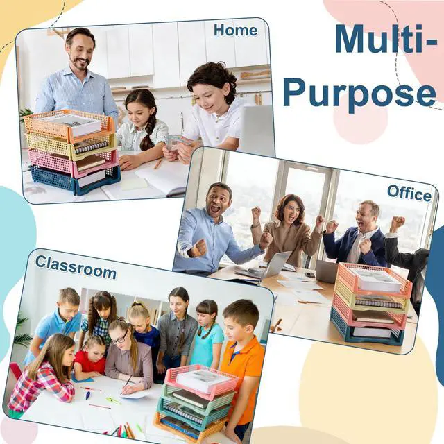 Alt view image 7 of 7 - 8 Pack Boho Plastic Turn in Paper Trays for Classroom Storage Bin Basket Organizers for School Teacher Supplies Classroom Office Home Organization Storage Tray Holds 4A Paper File Document