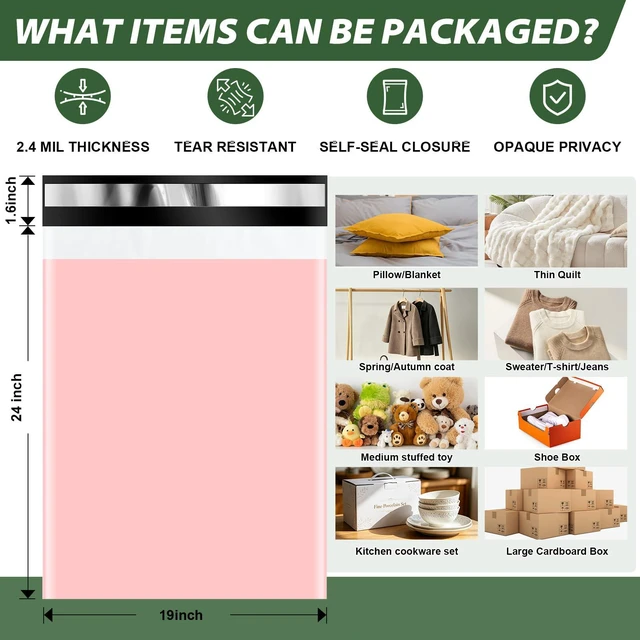 Alt view image 2 of 7 - 10Pack Thick Large Poly Mailers Bags 19x24 for Clothes and Small Bussiness Large Shipping Bags pink with self adhesive for Clothing and Packaging