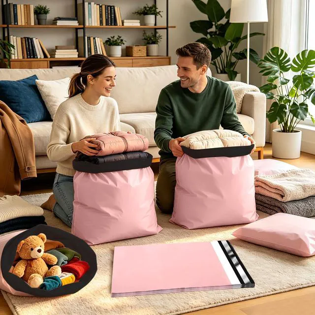 Alt view image 3 of 7 - 10Pack Thick Large Poly Mailers Bags 19x24 for Clothes and Small Bussiness Large Shipping Bags pink with self adhesive for Clothing and Packaging