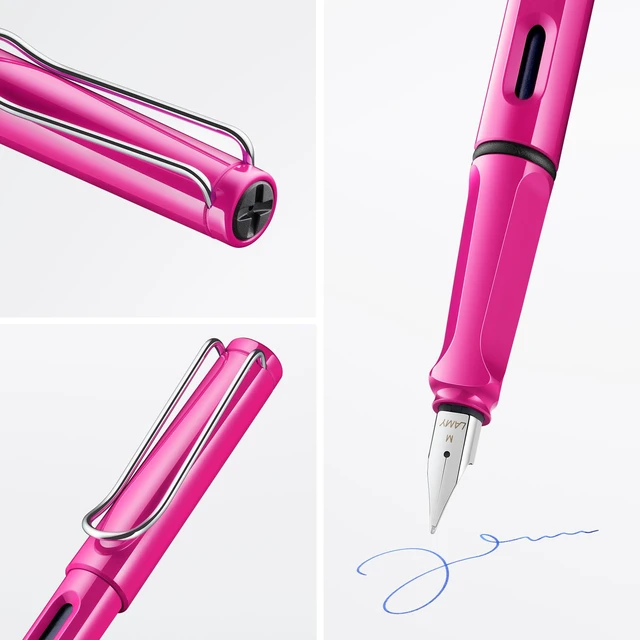 Alt view image 2 of 6 - safari pink - Fountain Pen with ergonomic grip & polished steel nib in size B - ideal for any Writing & Calligraphy - including T 10 blue cartridge - Right-Handed