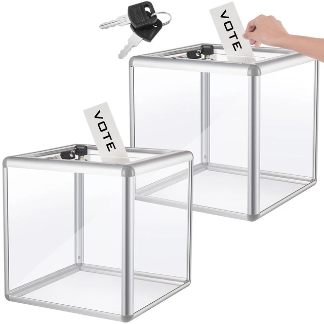 Main image of 2 Pcs Acrylic Ballot Donation Box with Lock, 12x12x12 in Clear Raffle Container in Fundraising Events, Secure Slot with Key Lock, Suggestion Tip Jar, Transparent Acrylic Storage