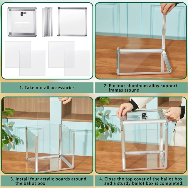 Alt view image 4 of 6 - 2 Pcs Acrylic Ballot Donation Box with Lock, 12x12x12 in Clear Raffle Container in Fundraising Events, Secure Slot with Key Lock, Suggestion Tip Jar, Transparent Acrylic Storage