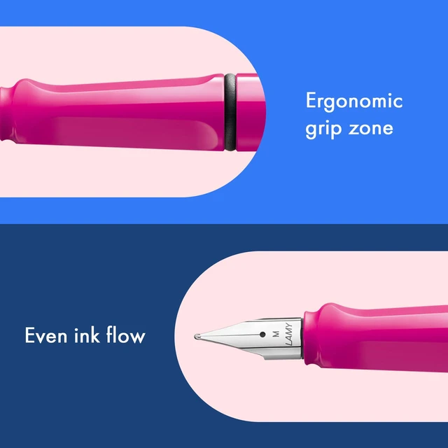 Alt view image 3 of 6 - safari pink - Fountain Pen with ergonomic grip & polished steel nib in size B - ideal for any Writing & Calligraphy - including T 10 blue cartridge - Right-Handed