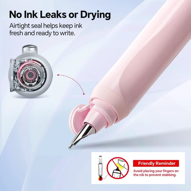 Alt view image 4 of 7 - Retractable Fountain Pen Set: Black Ink Fine Nib, 5 Refillable Ink Cartridges Included, No Leaking Smooth Writing for Calligraphy Journaling Gift (Pink)