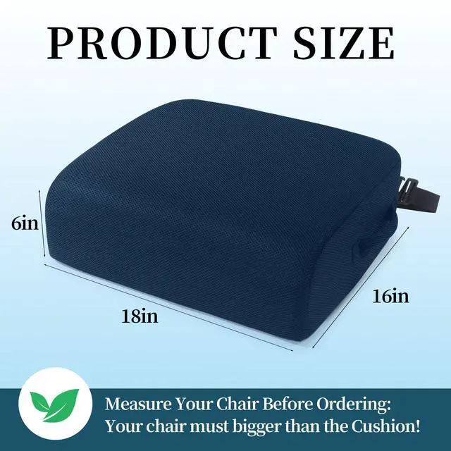 Alt view image 3 of 7 - Extra Thick Chair Cushions, Office Chair Booster Seat Cushion to Raise Seat Height for Pain Relief,18 x 16 x 6 inch Non Slip Memory Foam Thick Cushion with Carry HandleNavy Blue