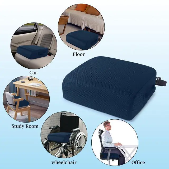 Alt view image 2 of 7 - Extra Thick Chair Cushions, Office Chair Booster Seat Cushion to Raise Seat Height for Pain Relief,18 x 16 x 6 inch Non Slip Memory Foam Thick Cushion with Carry HandleNavy Blue