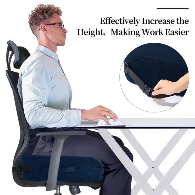 Alt view image 6 of 7 - Extra Thick Chair Cushions, Office Chair Booster Seat Cushion to Raise Seat Height for Pain Relief,18 x 16 x 6 inch Non Slip Memory Foam Thick Cushion with Carry HandleNavy Blue