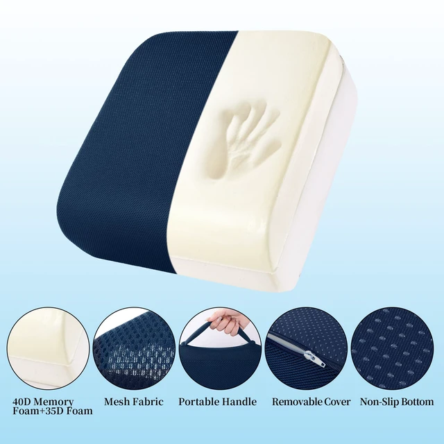 Alt view image 5 of 7 - Extra Thick Chair Cushions, Office Chair Booster Seat Cushion to Raise Seat Height for Pain Relief,18 x 16 x 6 inch Non Slip Memory Foam Thick Cushion with Carry HandleNavy Blue