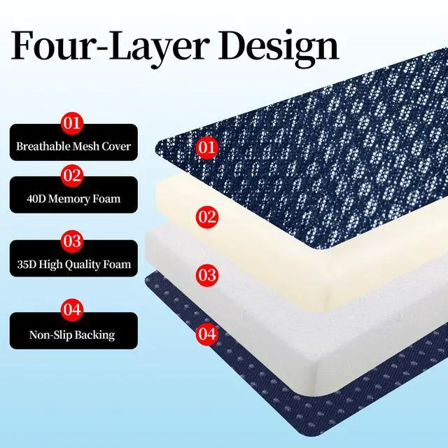 Alt view image 7 of 7 - Extra Thick Chair Cushions, Office Chair Booster Seat Cushion to Raise Seat Height for Pain Relief,18 x 16 x 6 inch Non Slip Memory Foam Thick Cushion with Carry HandleNavy Blue